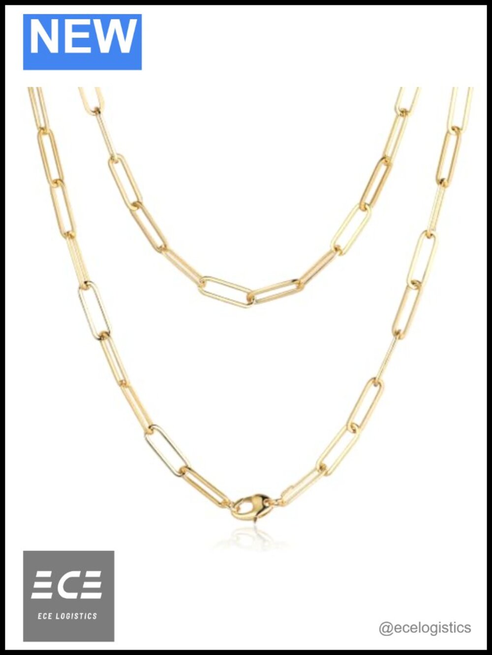 HIKARITO 5mm Paperclip Gold Chain Necklace 14K Gold Dainty Link Layering